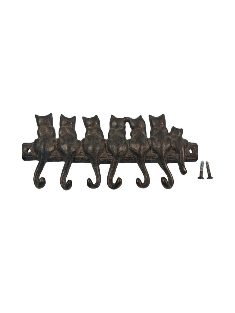 Vintage Cat Tail Wall Key Hook Rack Antique Cast Iron 6 Hooks 6.75" Wide